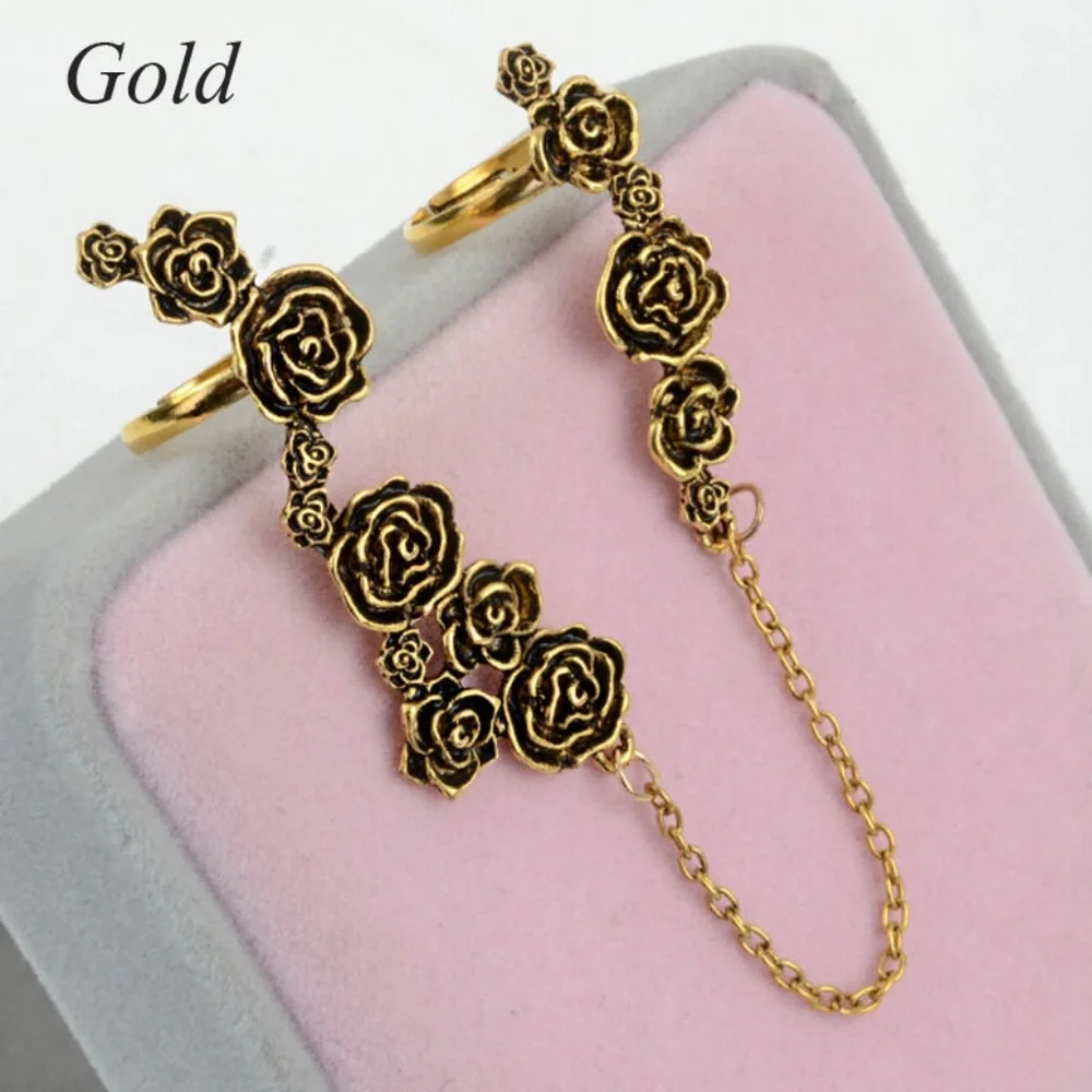 Antique Gold Floral Chain Boho Festival Ring Set - Picture 4 of 4